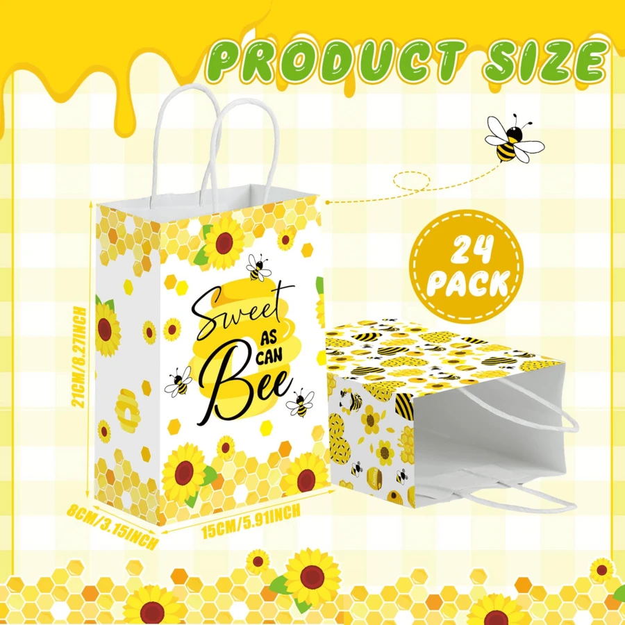 24 Pcs Honey Bee Gift Bags Summer Bee Paper Gift Bags With Handle Bee Themed Party Favor Bags Bee Candy Goodie Bag For Birthday Party Supplies - Multicolor - View 1