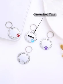 1 件个性化宠物狗/猫身份牌 - 刻有姓名和号码，饰有水晶钻石，圆形金属项圈标签，带有爪印设计，耐用的宠物身份牌，时尚、个性化狗牌，闪亮装饰，夏季配饰