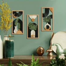 3 件中世纪现代镂空墙饰波西米亚风格镂空木艺术墙饰抽象几何墙饰卧室客厅餐厅门廊墙壁装饰壁画 - 彩色 - 查看 5