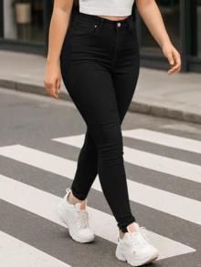 Jeans Skinny de Tiro Alto en Mezclilla, Ajustado, Levanta glúteos - Negro - Ver 2