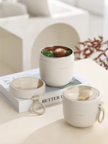 800毫升/600毫升保温汤杯、午餐盒，采用双层不锈钢和聚丙烯材料制成，便携式食品容器，带叉，适用于微波炉加热，可保温热饮（适用于燕麦片、粥、咖啡、牛奶、豆浆） - 彩色 - 查看 3