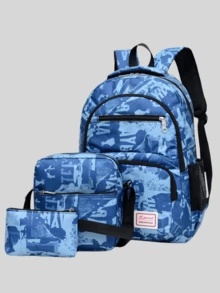 3pcs/Set Personalized Printed Student Backpack Set, Graffiti Large Capacity Bag Set For Middle/High School Students, Casual Travel Laptop Backpack - Multicolor - View 14