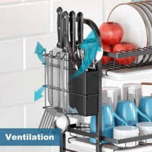 Stainless Steel Dish Drainer 2 Tiers Black - 黑色 - 查看 7