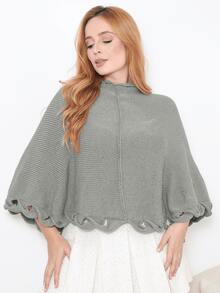 Women's Poncho Coat Knit Cape Elegant Blouse Winter Cold Warm Marrie Knit - 淺灰色 - View 3
