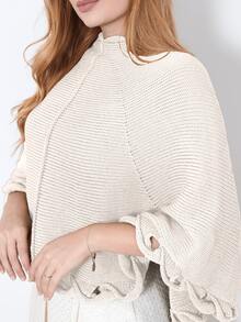 Women's Poncho Coat Knit Cape Elegant Blouse Winter Cold Warm Marrie Knit - 香檳色 - 查看 3