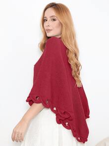 Women's Poncho Coat Knit Cape Elegant Blouse Winter Cold Warm Marrie Knit - 紅色 - 查看 1