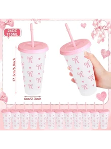 1pc/5pcs/10pcs, 24oz Powder Blue Bow Plastic Cups With Lid And Straw, Reusable, Cute Clear Plastic Cups, Plastic Cups For Birthday, Wedding And Party Supplies