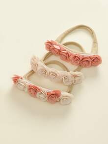 3pcs Artificial Rose Flower Elastic Nylon Headbands, Soft & Comfortable For Photo Taking Hair Accessories - Multicolor - View 15