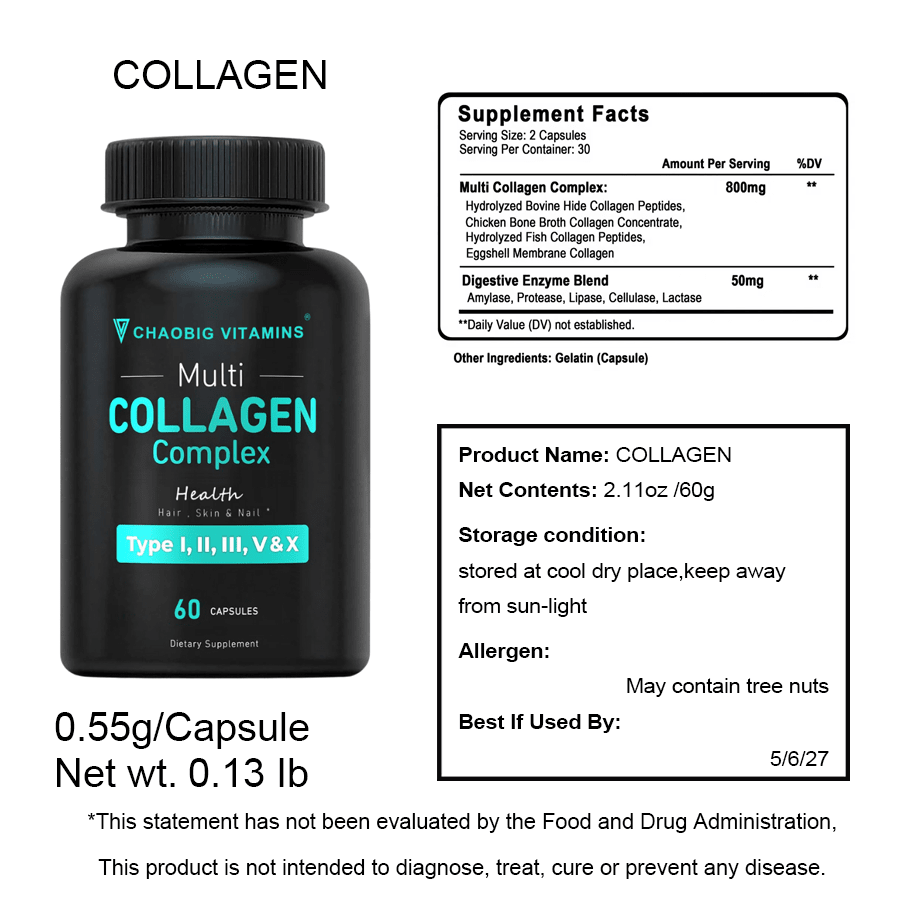 Multi Collagen For Women & Men - Type I, II, III, V, X Supports For Skin, Hair, Nails, Joints & Digestion | Menopause Care (60 Capsules One Bottle) - One bottle-Trail stage - 查看 9