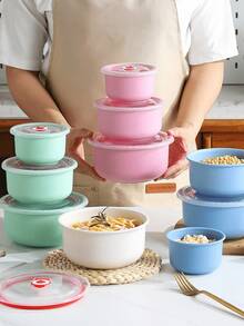 3-Piece Wheat Straw Bento Box Set - Microwave Safe, Lightweight And Durable Food Storage Containers For Fruits, Vegetables, Salads And More - Perfect For Schools, Cafeterias, Camping And The Beach! - 粉色 - 查看 2