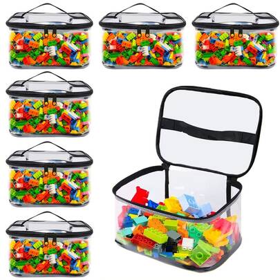 1pc Multi-Function Neutral Storage Bag, Minimalist Style, Suitable For Building Blocks And Puzzle Storage, Portable Transparent Zipper Bag, Transparent And Easy To Clean, Zipper Sealed, Durable, Board Game Storage Travel Box, With Manual Pocket And Handle, Black, Christmas New Year