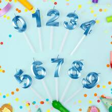 1 cây nến trang trí bánh sinh nhật, nến kỹ thuật số mạ vàng màu xanh dương tinh tế, đồ dùng trang trí đám cưới và sinh nhật, trang trí nhà cửa và tiệc tùng. - Màu xanh lam - Xem 3