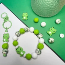 26 件 3D 可爱小青蛙硅胶珠套装 - 适用于钥匙扣、笔珠、钥匙扣套件和其他创意珠宝配件