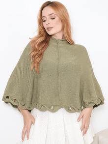 Women's Poncho Coat Knit Cape Elegant Blouse Winter Cold Warm Marrie Knit - màu xanh lá - Xem 1