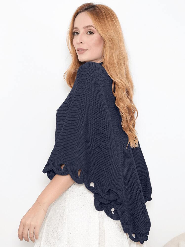 Women's Poncho Coat Knit Cape Elegant Blouse Winter Cold Warm Marrie Knit - màu xanh da trời - Xem 3