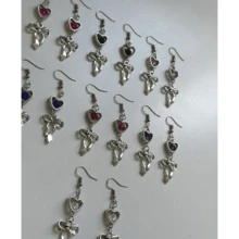 Personalized Long Bow Earrings Silver Kawaii Elegant For Women Heart Pendant With Colorful Crystals - 黑色 - 查看 2