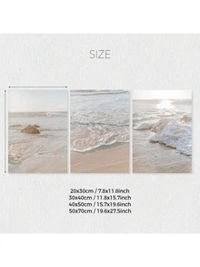 3 件套 波西米亚风情中性米色海滨沙滩海岸风景帆布墙面艺术印刷品、海洋海报、现代艺术、日落海滨印刷品、自然风景墙面装饰，是卧室、客厅、走廊、墙面艺术、夏季装饰、房间装饰的理想礼物，无框 - 米色 - 查看 3