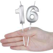 1支生日派对蛋糕装饰蜡烛，镀金数码银色精致生日蜡烛，婚礼和生日用品，家居和派对装饰 - 銀色 - 查看 4