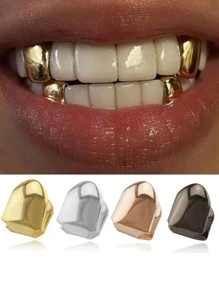 3pcs Hollow Copper Inlaid Combination Tooth Jewelry Set, Personalized Hiphop Vertical Stripe Side Tooth Decor, Suitable For Men And Women Daily Wear