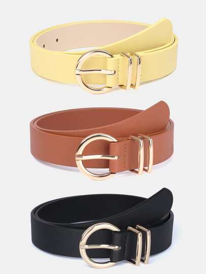 1pc Solid Color Casual PU (Polyurethane) Decorative Women's Belt, Suitable For Daily Wear With Double Pin Buckle Fall, Autumn, Halloween