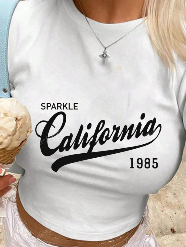 Playera de Mujer Cuello Redondo Impresion de California comoda mangas cortas
