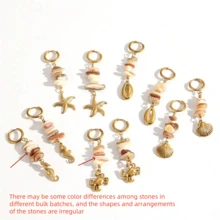 VKHK 1 对 18K 镀金不锈钢天然贝壳吊坠耳环，适合女性在海滩度假时佩戴的礼物 - 彩色 - 查看 6