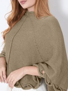 Women's Poncho Coat Knit Cape Elegant Blouse Winter Cold Warm Marrie Knit - 摩卡棕 - 查看 6