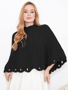 Women's Poncho Coat Knit Cape Elegant Blouse Winter Cold Warm Marrie Knit - 油 - 查看 1