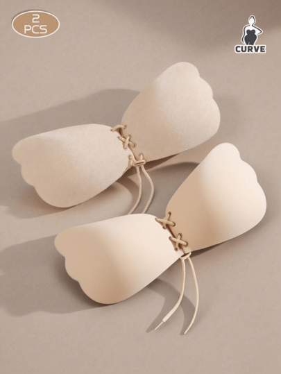 2 Pairs! Plus - Size Wing - Style Invisible Push - Up Bras. Wire - Free & Self - Adhesive! Achieve A Stunning Deep V With Our Drawstring Design. Backless & Lifting Effect For A Confident Look! Perfect Women's Underwear & Lingerie Accessories.