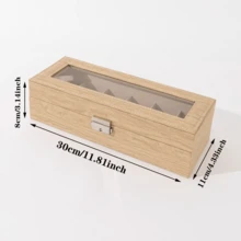 1pc Faux Wood Grain 6-Slot Watch Box, Transparent Window Jewelry Storage Box, Watch & Bracelet Organizer, PU Leather Jewelry Box, Dust-Proof Anti-Oxidation Watch Display Box - Multicolor - View 2