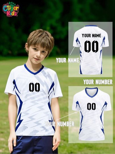 1 Stück knallweißes, personalisiertes Kinder-Fußballtrikot | Individueller Name & Nummer | Ultra atmungsaktiv & schnelltrocknend | Jugend- & College-Trainingstop | Fußball & Volleyball | Cleaner Street-Style | Perfektes unisex Sportgeschenk, Halloween, Thanksgiving, Weihnachten und Neujahr