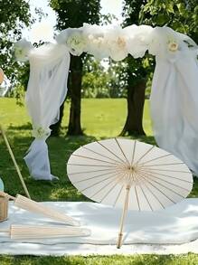 1 Peça Sombrinha de Papel Branca - Guarda-sol Redondo Clássico de Proteção Solar, Cabo de Madeira, Decoração Estilo Chinês Japonês para Casamento, Festa da Noiva, Artesanato DIY e Atividades ao Ar Livre, Haste de Madeira, Decoração de Casamento, Cor Vibrante