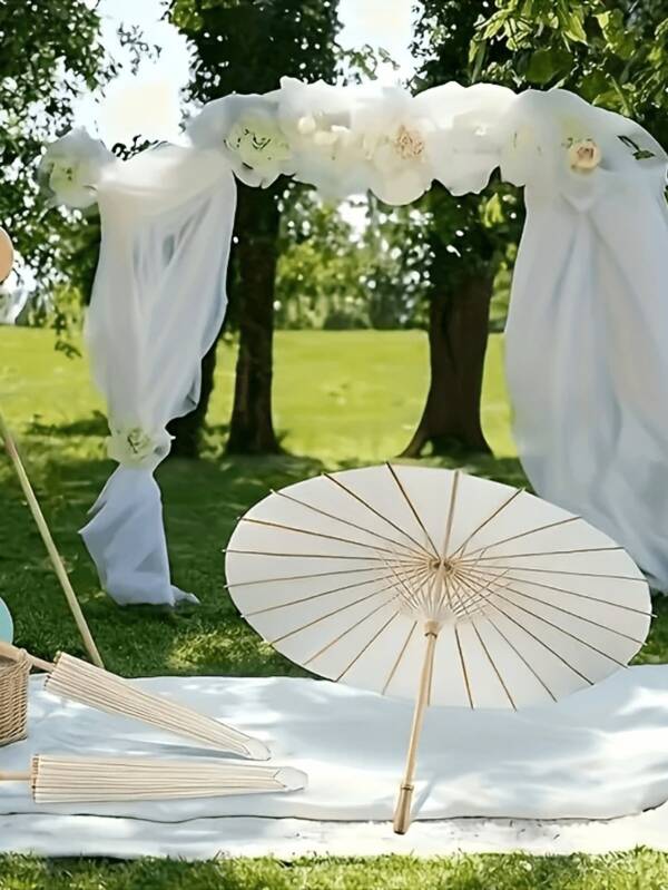 1 Peça Sombrinha de Papel Branca - Guarda-sol Redondo Clássico de Proteção Solar, Cabo de Madeira, Decoração Estilo Chinês Japonês para Casamento, Festa da Noiva, Artesanato DIY e Atividades ao Ar Livre, Haste de Madeira, Decoração de Casamento, Cor Vibrante