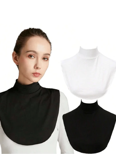 1 件/高领穆斯林服装，配有纯色假领上衣配饰，女士配饰，可拆卸领口围巾