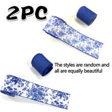 2Rolls, Blue White Floral Wired Edge Ribbon, Chinoiserie Ribbon Vintage Floral Peony Patterned Fabric Ribbon For Gift Wrapping, Wedding Deration, Wreath Bow Making