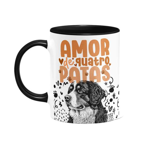 JPS INFO Caneca - Amor de quatro patas - Cachorro Bernese - B-black