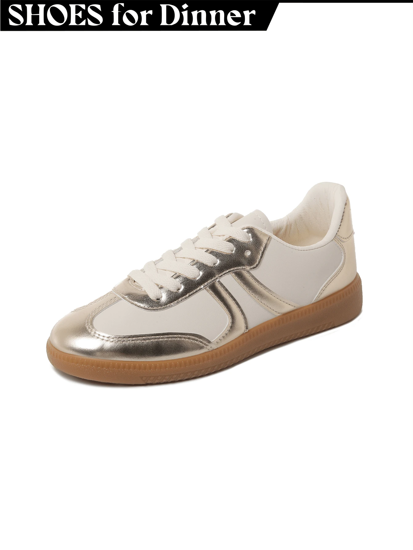 Women's Red Black Leopard Beige Gold Retro German Trainers – Lace-Up Low-Top Casual Sneakers [Size Up Half Size] - 金色 - 查看 1