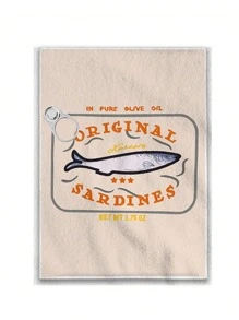 1 pièce Torchon de cuisine à sardine, torchon de cuisine imprimé de petits poissons de dessin animé, torchon de table de style ferme, torchon pour vaisselle de cuisine, torchon pour sécher la vaisselle de cuisine, cadeaux de fête, fournitures de cuisine