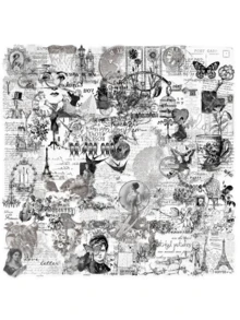 58 片透明复古邮票和剪贴画贴纸，个性化自粘 PET 贴纸，装饰行李箱，电脑手机壳，水瓶，个性化剪贴簿用品，适用于学校用品，返校