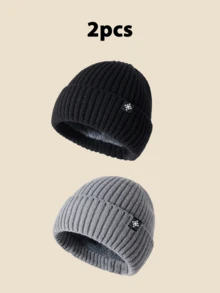 1 件雪花标志纯色针织帽，冬季保暖内衬厚实保暖柔软简约风格，适合寒冷天气冬季圣诞帽男士无檐滑雪帽秋季服装 - A - 查看 17