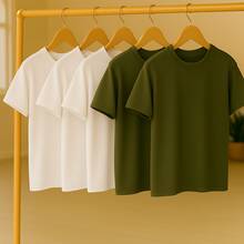 KIT 5 Basic Plain T-Shirts 100% Cotton 30.1 Unisex - White + White + White + Green + Green - View 1