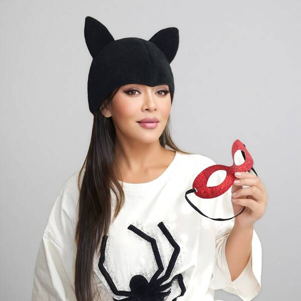 1 pièce Chapeau de costume en matériau polyester en forme d'oreilles de chat noir, convient pour le cosplay, les fêtes à thème, les fêtes de vacances et les représentations sur scène