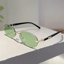 KAMMPT Vintage Rimless Metal Shades Ins Brand Design Women's Vacation Beach  New Fashion Driving Decor Sun Glasses - 綠色鏡片_紅色 - 查看 2
