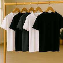 KIT 5 Basic Plain T-Shirts 100% Cotton 30.1 Unisex - White + White + Black + Black + Military Green - View 1