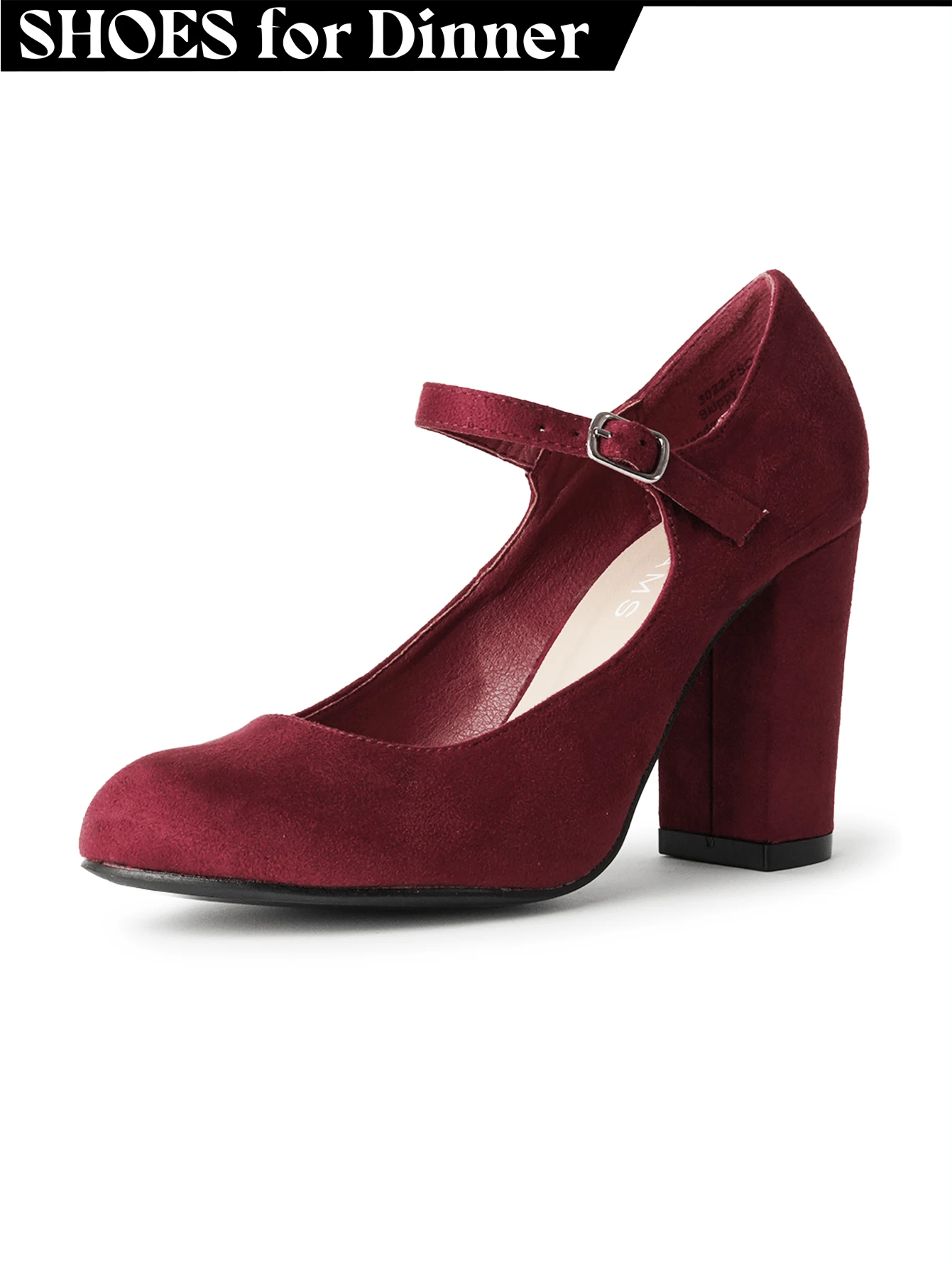 Women's White Wine Rose Gold Black Taupe Beige Grey Lipstick Natural Snake Mary Jane Pumps – Round Toe Ankle Strap Vintage Dress Heels [Size Up Half Size] - 酒紅色絨面革 - 查看 1
