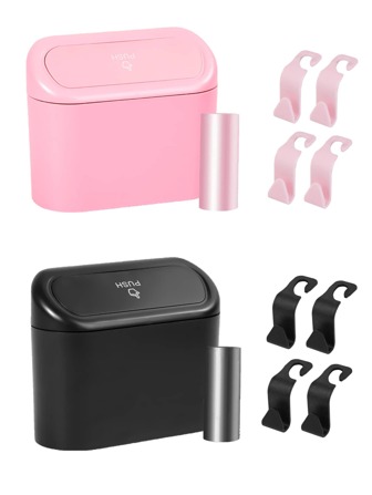 Car Trash Can Bin With Lid, Complete With 1 Roll Of Trash Bags And 4 Durable Car Hooks – Available In Chic Black & Pink, Perfect Mini Garbage Can For Organizing Your Front/Back Seat – Essential Accessories For Car, Office, And Home, Ideal For Holiday Travel, Road Trips, And Everyday Use, Keep Your Space Clean And Tidy This Christmas, Thanksgiving, New Year, And Valentine's Day!