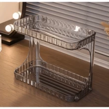 Bathroom Organizer 2 Tiers Acrylic Makeup Shelf Large Capacity Lipstick Cosmetic Holder - 灰色 - 查看 2
