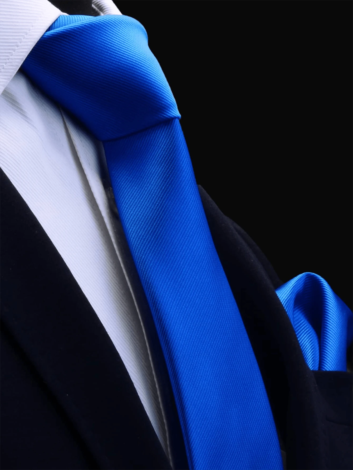 1 件男士纯色领带和手帕套装，海军蓝领带和手帕套装，适合日常、商务和派对穿着 - 寶藍色 - 查看 1