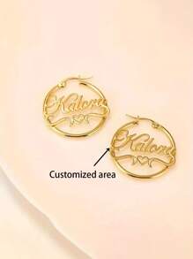 1 Customized Golden Name Hoop Earrings - Personalized Alphabet Circle Earrings With Swirl And Heart Design, Stainless Steel Fashion Jewel For Girl, Perfect For Casual Wear, Party, Graduation Gifts And Summer Accessories, Personalized Jewelry | Accessories | Durable Earrings Per For Giving To Lovers, Family, Birthday, Anniversary,