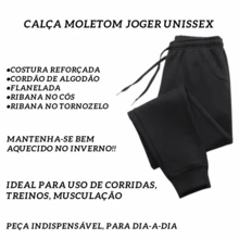 KIT 2 Calça Moletom forrada Calça joguer unissex com bolsos laterais Varias Cores Caimento Perfeito - Preto e Branco - Visão 4